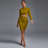 Round Neck Long Sleeve Simpleness Mini Bandage Set